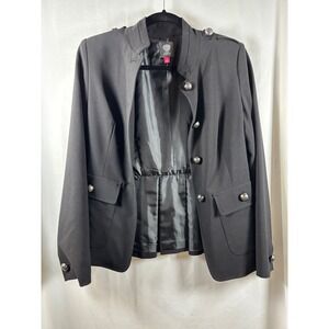 Vince Camuto Womens Black Military Peplum Blazer Silver Crest Button Jacket 2